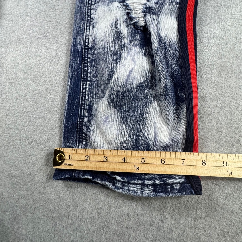 Makobi Biker Jeans Mens 44x32 Blue Acid Wash Distressed Side Stripe M1743 Moto - Picture 4 of 11
